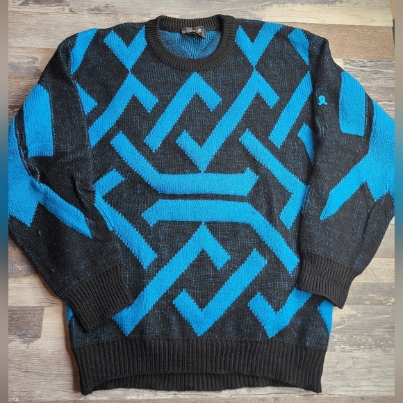 Demetre Vintage Sweater Men's XL Black Blue Geometric Pattern - Picture 1 of 9